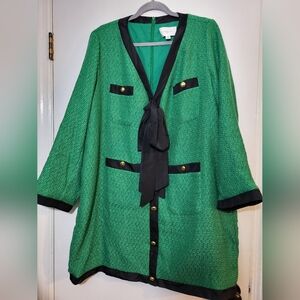 Pomander Place Tuckernuck Green/Black Coco Tweed Bow Dress Sz XXXL Long Sleeve